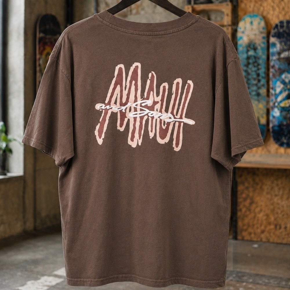 Maui and Sons Mens Large Brown Graphic T-Shirt‎ Boxy Fit Skate Style Tee